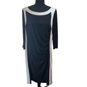 GLAMOUR Womens Dress Elegant Ruching in Front Stretch Black with White Trim 16W